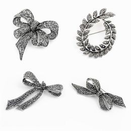 Pins, Brooches Gun Black Big Bowknot For Women Luxury Jewelry Men Olive Branch Pin Brooch Rhinestone Metal Girl Clothes Accessory