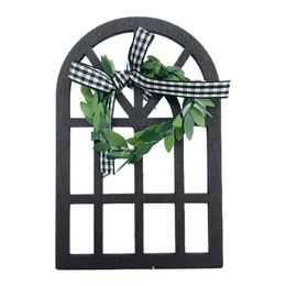 Novelty Items Wooden Farmhouse Window Tiered Tray Decoration Plaid Rustic Cathedral Arch Sign Shelf Spring Summer Stand Display