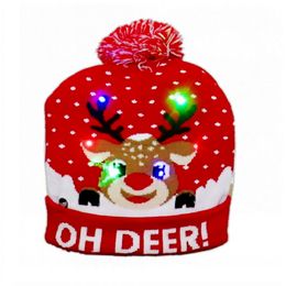 Зимние светодиодные вязаные шапки дизайнер теплые POM Beanie с лосями снеговика Санта-Клаус Рождественская елка Jacquard Weave Gorro для взрослых мужские женские дети головы