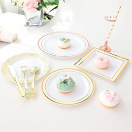 Disposable Dinnerware Plastic Dinner Plate Party Tableware Set Wedding Birthday Supplies Kitchen Utensils Outdoor Picnic Saucer