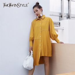 Casual Solid Shirt Dress For Women Lapel Long Sleeve Irregular Hem Loose Dresses Female Fashion Spring 210520