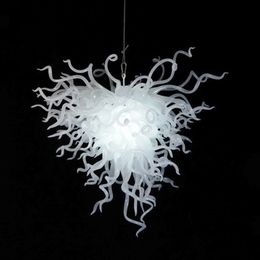 Italian Lamps Hand Blown Glass Chandelier 24*24 Inches White Coloured Modern Hanging Led 110-240V Pendant Lights Chandeliers for Bedroom House Art Decoration