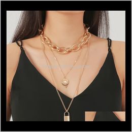 & Pendants Drop Delivery 2021 Multi Layer Lover Lock Chain Necklaces Steampunk Padlock Charm Pendant Necklace Choker Couple Jewellery Gift Cr0J