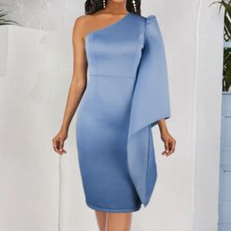 One Shoulder Party Dresses Plus Size Sky Blue Ruffles Bodycon Birthday Evening Night Out Event Occasion Robe Summer Drop 210527