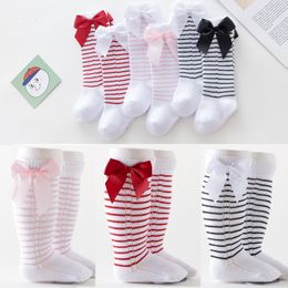 Socks Stripes Spring Autumn Winter Cotton Lace Double Needle Children Breathable Socks Solid Baby Girls Knee School