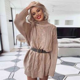 Khaki Sweater Oversized Dress Women Autumn Winter Fashion Knitted Dress Casual Batwing Sleeve short Dress Vestidos 210415