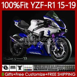 Blue White Injection Bodywork For YAMAHA YZF-R1 YZF R 1 1000CC 2015-2019 104No.153 YZF R1 1000 YZF-1000 2015 2016 2017 2018 2019 YZF1000 YZFR1 15 16 17 18 19 OEM Fairings