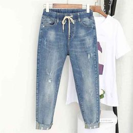 5XL Plus Size Boyfriend Jeans For Women Casual Vintage High Waist Denim Harem Pants Elastic Femme K421 210629