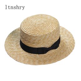 Summer Women's Boater Beach Hat Wide side Female Casual Panama Hat Lady Classic Flat Bowknot Straw Sun Hat Women Fedora