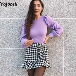 Yojoceli Sexy plaid ruffle button autumn skirts Winter elegant short mini skirt High waist fitness bottom female 210609