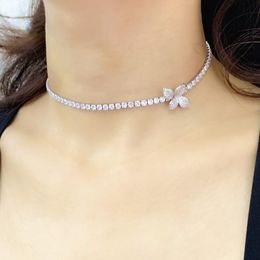 Chokers Trendy Silver Color Sweet Flower Crystal Choker Necklace For Woman Jewelry Shiny Zircon Wedding Gift Zk30