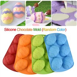 -DHL 6-Cavity Pascua con forma de huevo con forma de silicona Molde de chocolate DIY para hornear Molde de pastel de pastel aleatorio de la entrega de color XU