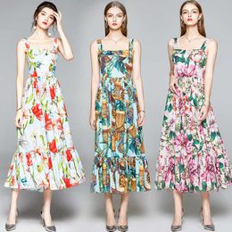 Fashion Runway luxury Summer Dress Women's Vacation Vestidos Long Spaghetti Strap Floral Print 210529