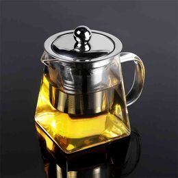 Borosilicate Glass Teapot Heat Resistant Square Infuser Filter Milk Oolong Flower Pot 210813