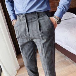 Men Striped Business Casual Suit Pants Fashion Office Socia Long Pants Wedding Streetwear Dress Trousers Slim Fit Men Clothing 210527