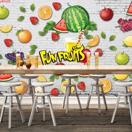 Custom Mural Wallpaper 3D Watermelon Grape Apple Strawberry Fruit Shop Poster Wall Painting Living Room Children Decorationgood quatity