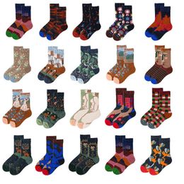 1Pair Happy Socks Unisex Women Oil Painting Van Gogh Combed Cotton Funny Fantasy Casual Novelty Party Gifts Socks Wholesale Y1119