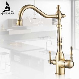 Kitchen Purify Faucets Gold Mixer Tap Cold and 360 Rotation with Water Purification Features Kitchen Crane Tap MH-0193 210724