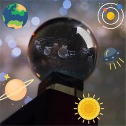 Decorative Objects & Figurines 6/8CM Laser Engraved Solar System Ball Crystal 3D Miniature Planets Model Sphere Glass Globe Ornament Home De