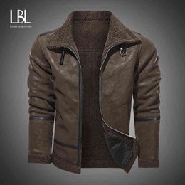 Winter Men's Thick PU Jacket Mens Motorcycle Leather Jacket Fleece Outerwear Warm Fur Collar Leather Coats Male Brand Clothing Y1122