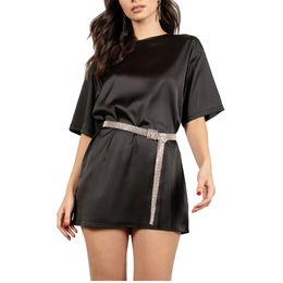Oversize Satin Women Long T-Shirts Fashion Casual Loose O Neck Short Sleeve Streetwear Ladies Tops M30665 210720