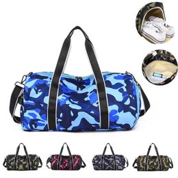 Style Yoga Bag Nylon Hand Gym Camouflage Bag Short Trip Travel Lightweight Shoulder Sports Storage Wet and Dry Bag Q0705