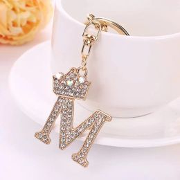 Fashion Crown Keychains Women Jewelry A-Z Letters Metal Rhinestone Key Holder Charms Handbag Car Accessories Keyring Gifts
