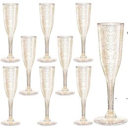 new Gold Glitter Plastic Champagne Flutes Clear Plastic Toasting Goblet Disposable Wedding Party Cocktail Cups Wine Decoration EWE7587
