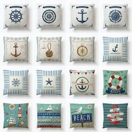 Cushion/Decorative Pillow Square Blue Compass Printed Cushion Cover Anchor Pattern Marine Ship Case