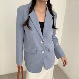 OL Work Wear Notched Vintage Solid Minimalist Blazer Jacket Autumn Winter Tops Formal Women Blazers Loose Suit Coat 210421