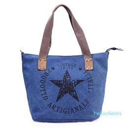 Cross Body Fashion Canvas Women Shoulder Bag Large Capacity Casual Tote Pentagram Printing Handbags Vintage Style