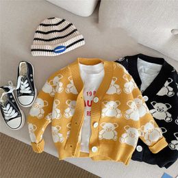 Autumn New boys and girls cartoon bear jacquard Single breasted sweaters 1-6T children casual knitted V-neck Cardigan Tops Y1024
