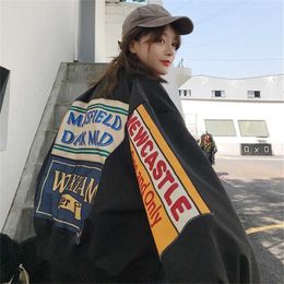 Ladies winter jacket streetwear printed bomber ladies stitching retro windbreaker youth sweatshirt korean coat 211014
