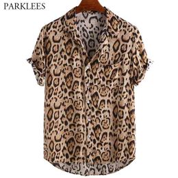 Wild Leopard Print Shirts for Men Casual Summer Mens Short Sleeve Shirt with Pocket Button Lapel Men Shirt Camisas Hombre 210524