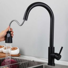 Rotatable Kitchen Faucet Stainless Steel Brushed Nickel Single Hole Pull Out Faucet Spout Kitchen Bathroom Sink Water Mixer Taps 210719