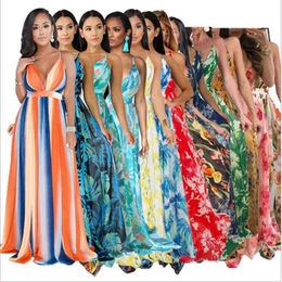 Plus Size Summer Women Long Maxi Dress V-Neck Print Night Club Party Beach Sexy Elegant Street Bohemian Dresses Vestidos GL8212 210409