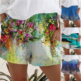 Women's Shorts Womens Summer Vintage Plus Size 2021 Plant Flowers Casual Elastic Waist Woman Bohemia Loose Beach Print Clothing