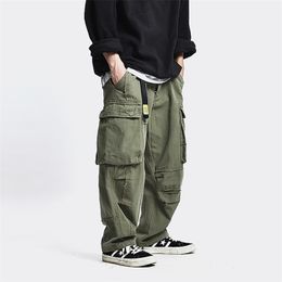 Safari Style Multi Pocket Cargo Pants Men Loose Work Trousers Mens Streetwear Casual 210715