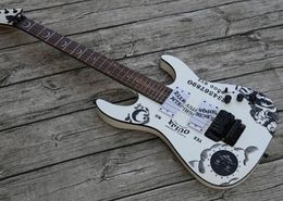 Custom Shop KH-2 Ouija White Kirk Hammett Signature Electric Guitar Reverse Headstock, Floyd Rose Tremolo, Black hardware