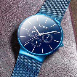 Reloje LIGE Men Watch Male Mesh belt Automatic Date Quartz Watches Men Luxury Brand Waterproof Sport Clock Relogio Masculino 210527