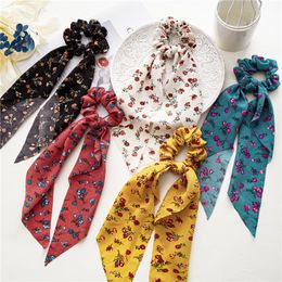 Women's Floral Lovely Elastic Hair Bands Ponytail Holder Long Ribbon Hair Tie Rubber Bands Hair Accessories