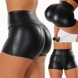 Sexy Women Elastic High Waist Skinny PU Leather Shorts Summer Booty Black Sports Sweatpants Women's