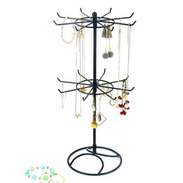 Double Metal Jewellery Frame Earrings Necklace Bracelet Display Stand Spin Round Pendant Rack Home Storage 211112