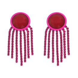 Shiny Tassel Earrings Deep Fuchsia Rhinestone Long Pendant Drop Earrings for Women Wedding Party Jewellery Accessories