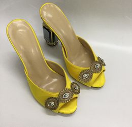 2021 women Ladies Genuine real leather Rhinestone high heels sandals summer Flip-flops slipper slip-on wedding dress Gladiator shoes diamond Ballots 3D