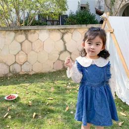 Spring fashion girls denim sleeveless overalls dress 1-5 years kids cotton casual suspender dresses 210508