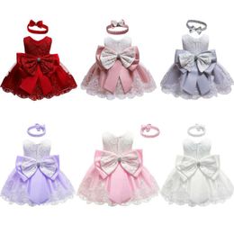 Kids BabyParty Lace Dress Wedding Bridesmaid Dresses Princess 0-24M Girls Sleeveless Bow