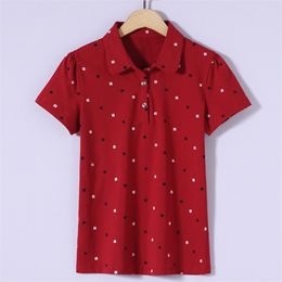 new short-sleeved T-shirt female lapel print wild polo shirt casual lapel ladies shirt Black 210401