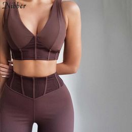Nibber Quality Patchwork Fitness Tracksuit Women 2Piece Set 2021 Tank Tops With Padded Leggings Co-Ord Outfit Stretch Streetwear Y0625