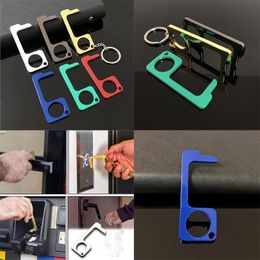 6 color Metal Safety Touch-less party EDC Door Opener Stylu Key Hook Hands Free Handle Stylus Keys chain